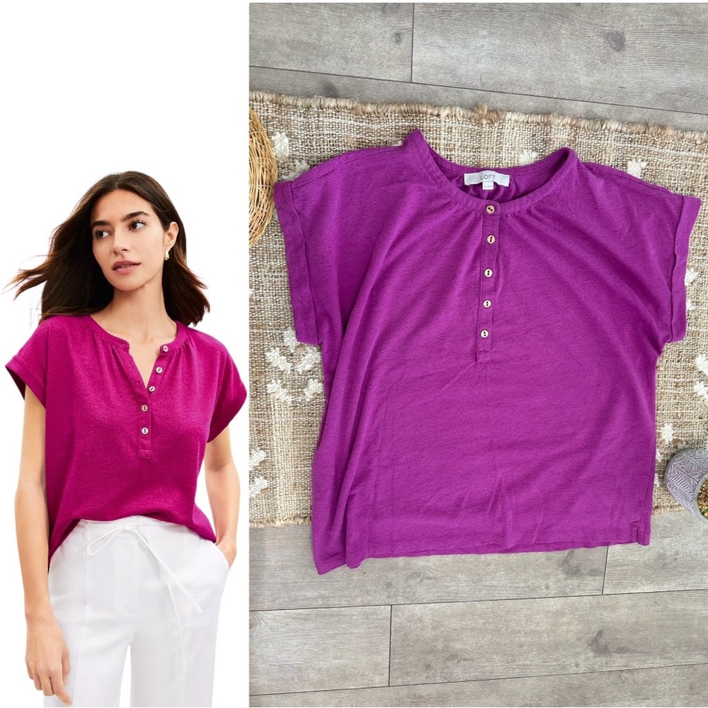 Loft Women’s Dolman Henley Cap Sleeve Top Blouse Shirt Violet Size XL